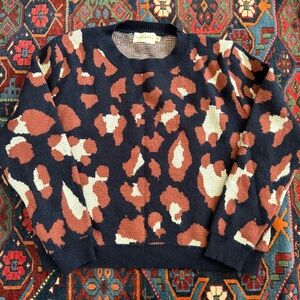 Dreamers Navy and Rust Leopard Print Sweater